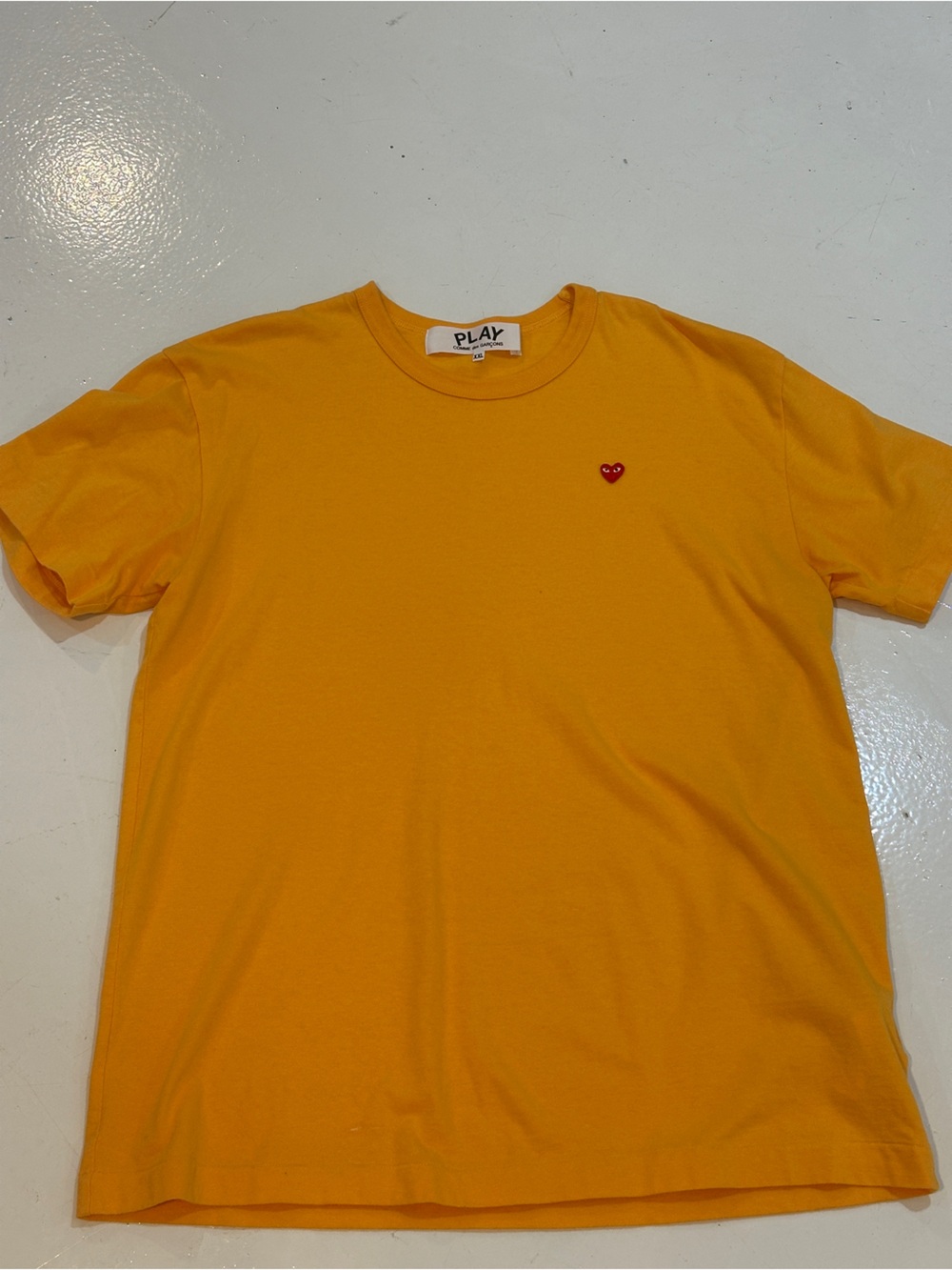 Comme des Garcons PLAY Orange-Yellow Tee with Small Red Heart